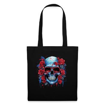 Crâne de fleur souriante - Sac en tissu - noir - Devant