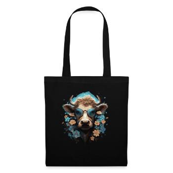 Funny cow with flowers - Tote Bag - black - Front