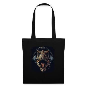 T-Rex dinosaur listening to music - Tote Bag - black - Front