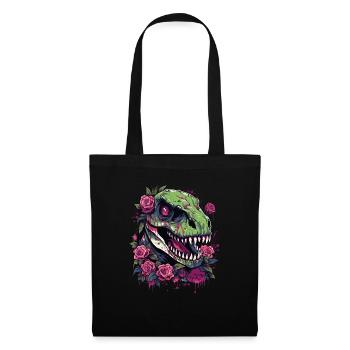 T-Rex Dino et fleurs - Sac en tissu - noir - Devant