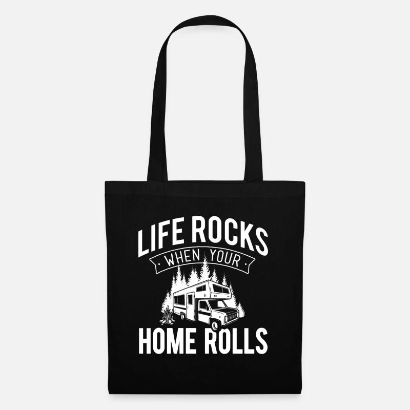 Life Rocks when your Home Rolls - Camper Camping - Tote Bag - black