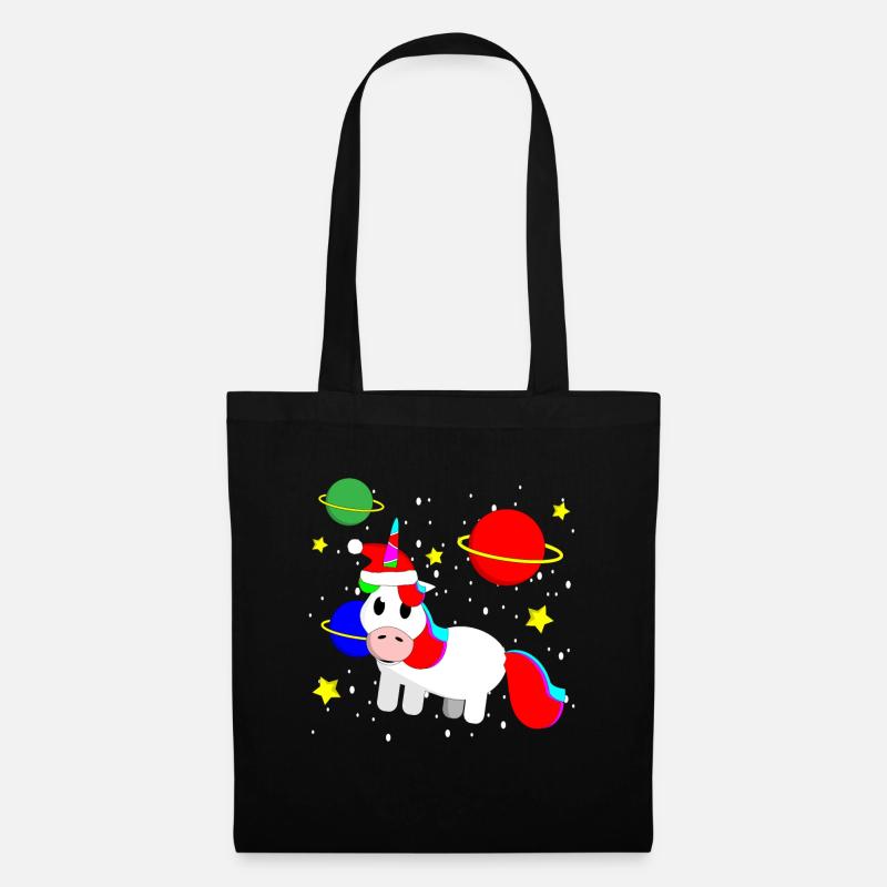 Einhorn Weihnachten Weihnachtspulli Weltall - Stoffbeutel - Schwarz