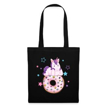 Licorne avec donut - Sac en tissu - noir - Devant