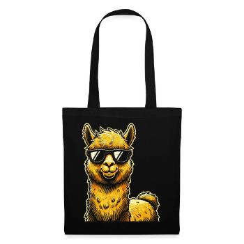 Funny Llama Alpaca with Sunglasses Comic Art - Tote Bag - black - Front