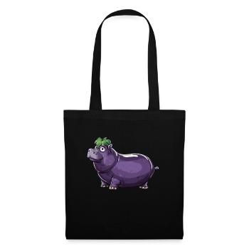 Hippopotame aubergine drôle de motif animal et végétal - Sac en tissu - noir - Devant