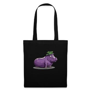 Hippopotame aubergine drôle de motif animal et végétal - Sac en tissu - noir - Devant