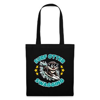 Funny surfing otter with sunglasses - Tote Bag - black - Front