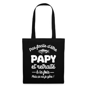 papy pêcheur et retraité cadeau fête - Sac en tissu - noir - Devant
