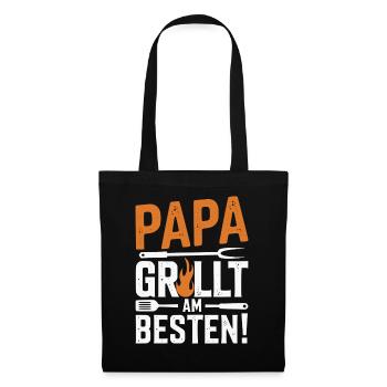 Papa grillt am besten – Lustiges Grill Geschenk - Stoffbeutel - Schwarz - Vorne