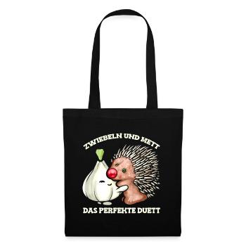 Zwiebel und Mett Liebe - Mettigel & Hack Geschenk - Stoffbeutel - Schwarz - Vorne