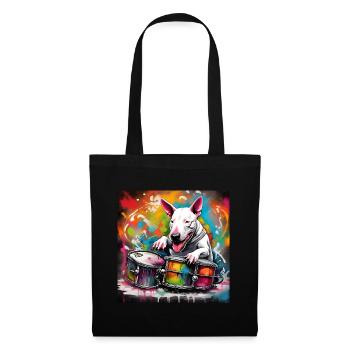 Engish Bull Terrier Playing Drums - Tote Bag - black - Front