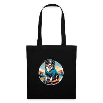 Chien de berger australien faisant du skateboard dans un sweat à capuche - Sac en tissu - noir - Devant