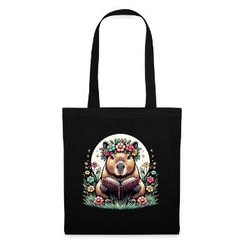 Niedliches Capybara-Lesebuch - Stoffbeutel - Schwarz - Vorne