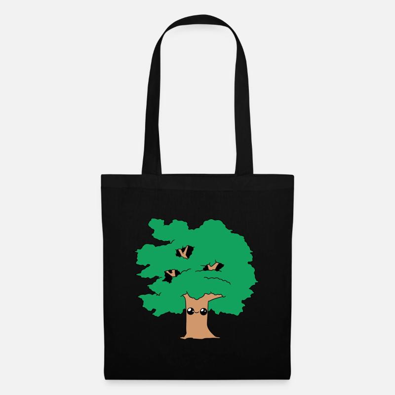 Baum lächelnder süßer Bäume kawaii niedlich - Stoffbeutel - Schwarz