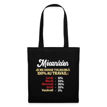 100% Au Travail Citation Drôle Mécanicien - Sac en tissu - noir - Devant