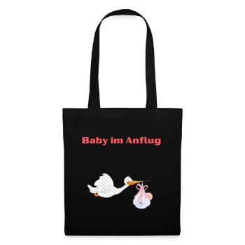 Baby im Anflug - Stoffbeutel - Schwarz - Vorne
