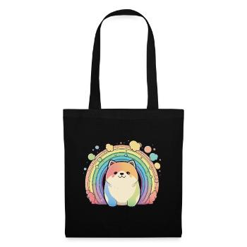Akita Inu Hund Bunte Farben Regenbogen Kunst Anime - Stoffbeutel - Schwarz - Vorne