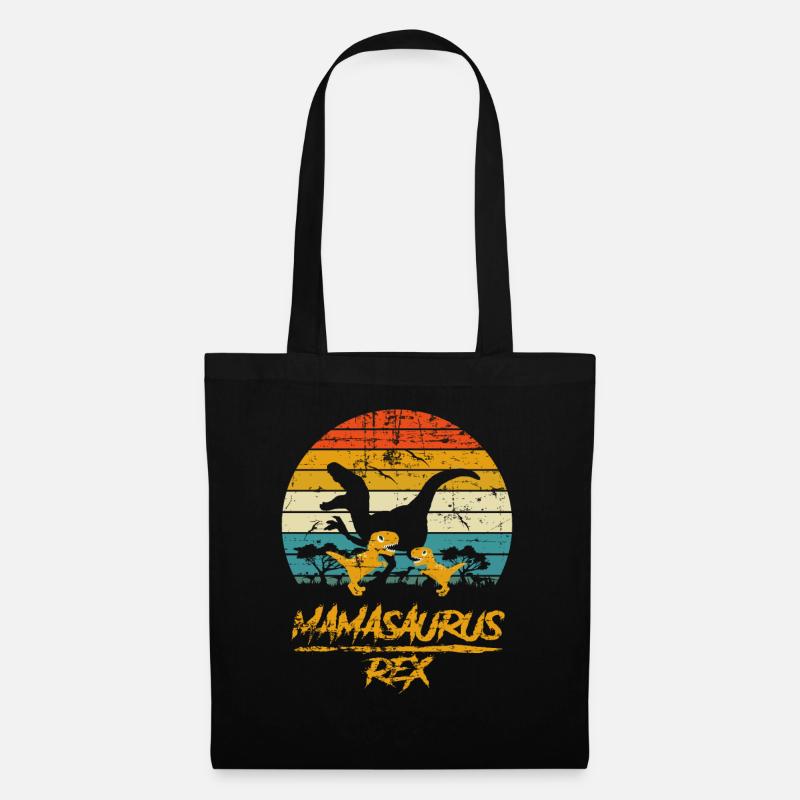 Mamasaurus Dinosaurier 2 Kinder Retro Vintage Geschenk - Stoffbeutel - Schwarz