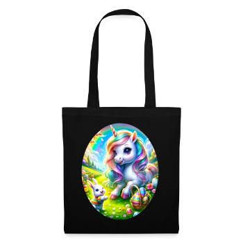 Osterhase und magisches Einhorn feiern Ostern - Stoffbeutel - Schwarz - Vorne