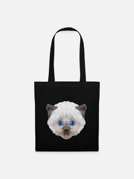 Weiße Katze miaut - süßes Motiv im Polygonstyle - Stoffbeutel - Schwarz