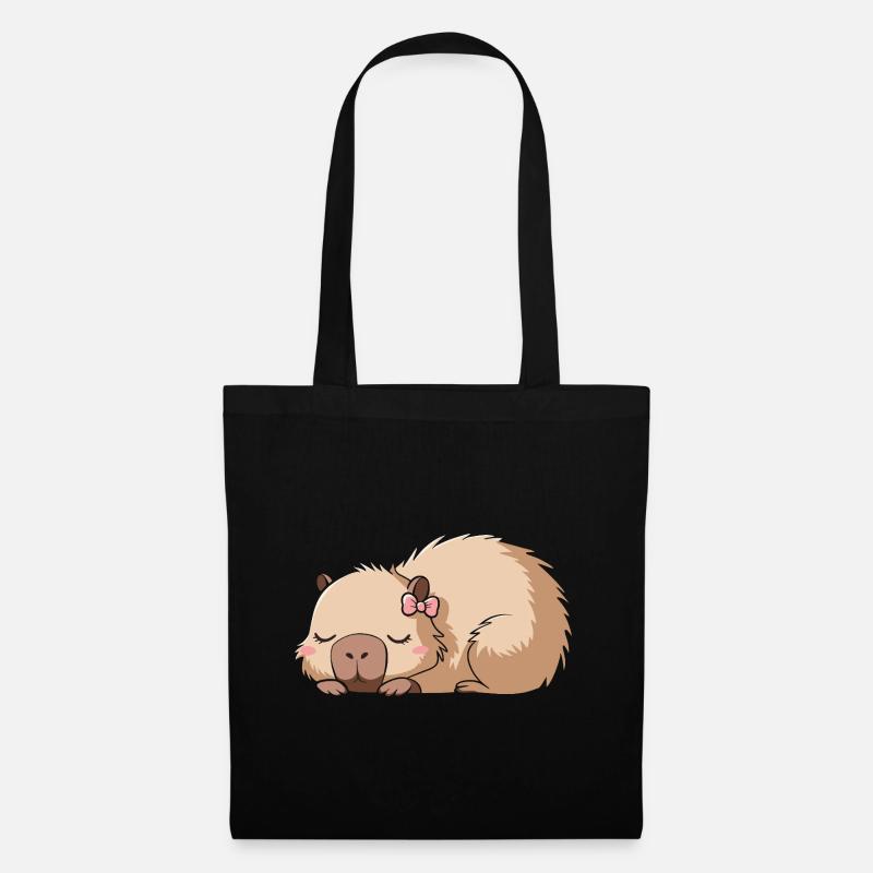 Süßes Capybara Rosa Schleife Capybara - Stoffbeutel - Schwarz