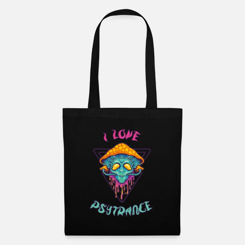 I love Psytrance Buddha Pilz Rave Goa - Stoffbeutel - Schwarz