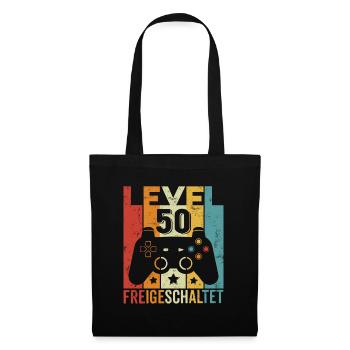 Level 50 Freigeschaltet Geburtstag Mann Frau Gamer - Stoffbeutel - Schwarz - Vorne