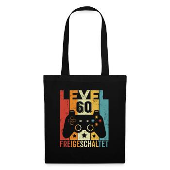 Level 60 Freigeschaltet Geburtstag Mann Frau Gamer - Stoffbeutel - Schwarz - Vorne