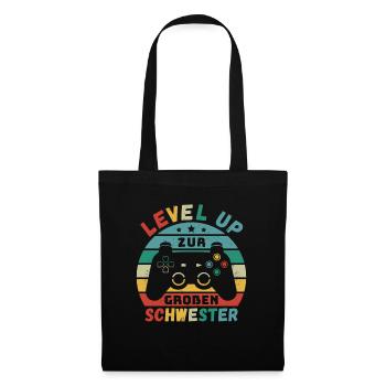 Level Up zur Großen Schwester Geburt Schwanger - Stoffbeutel - Schwarz - Vorne