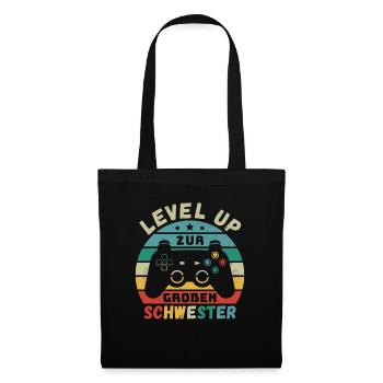 Level Up zur Großen Schwester Geburt Schwanger - Stoffbeutel - Schwarz - Vorne