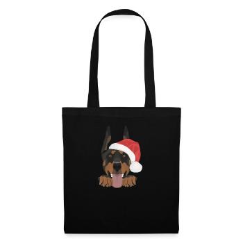 Dobermann Frohe Weihnachten - Stoffbeutel - Schwarz - Vorne