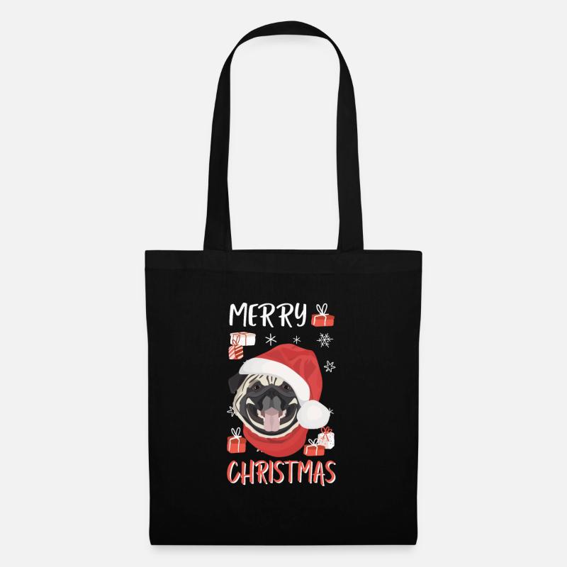 Mops Frohe Weihnachten - Stoffbeutel - Schwarz