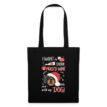 Teckel à poil dur Vin chaud Noël - Sac en tissu - noir - Devant