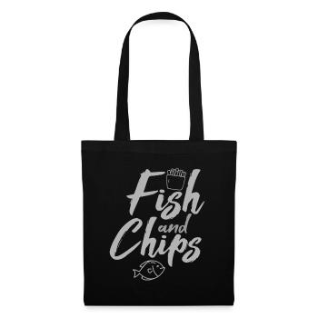 Fish & Chips Lustiges britisches Essen und Streetfood - Stoffbeutel - Schwarz - Vorne