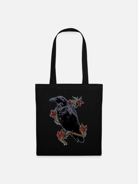 Rabe Krähe Vogel Schwarz Raubvogel Herbst Motiv - Stoffbeutel - Schwarz