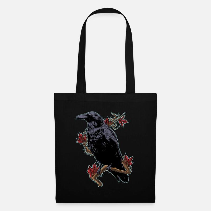Rabe Krähe Vogel Schwarz Raubvogel Herbst Motiv - Stoffbeutel - Schwarz