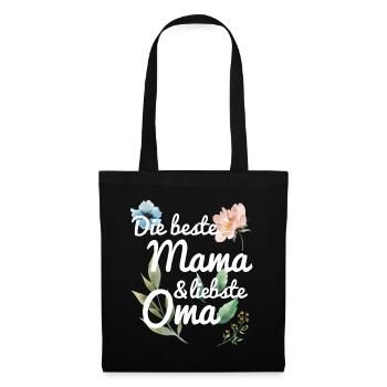 DIe beste Mama und liebste Oma Spruch floral Blume - Stoffbeutel - Schwarz - Vorne