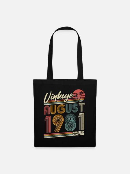 August 1981 Retro Vintage Geburtstag Geschenk - Stoffbeutel - Schwarz
