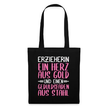Erzieherin Herz aus Gold Kindergärtnerin - Stoffbeutel - Schwarz - Vorne