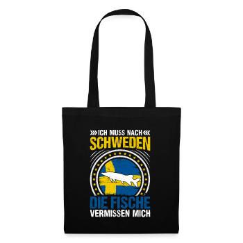 Schweden Angeltrip Angeltour Geschenk - Stoffbeutel - Schwarz - Vorne