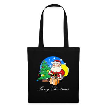 Weihnachtsmann mit Sack voller Geschenke - Stoffbeutel - Schwarz - Vorne