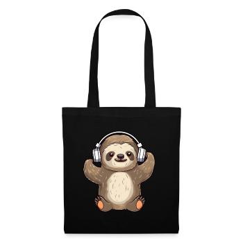 Mignon paresseux avec des écouteurs mélomanes - Sac en tissu - noir - Devant