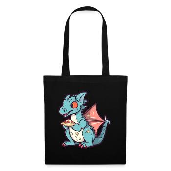 Drache mit Pizza Pizzaliebhaber Pizzeria - Stoffbeutel - Schwarz - Vorne