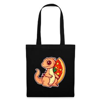 Dino mit Pizza Pizzaliebhaber Dinosaurier - Stoffbeutel - Schwarz - Vorne