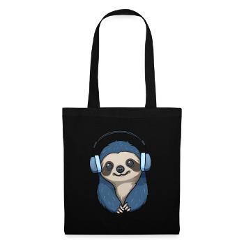 paresseux avec des écouteurs - Sac en tissu - noir - Devant