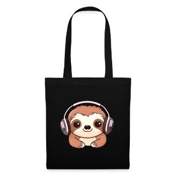 Süßes Faultier mit Kopfhörer Musik hören Kawaii - Stoffbeutel - Schwarz - Vorne