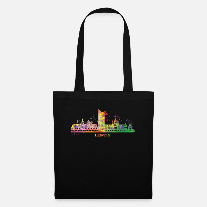 Leipziger Skyline Bunt Stadtbild Leipzig - Stoffbeutel - Schwarz