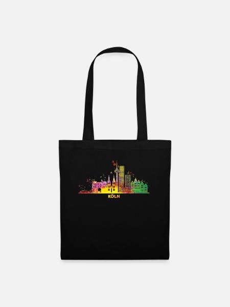 Kölner Skyline Bunt Stadtbild Köln - Stoffbeutel - Schwarz