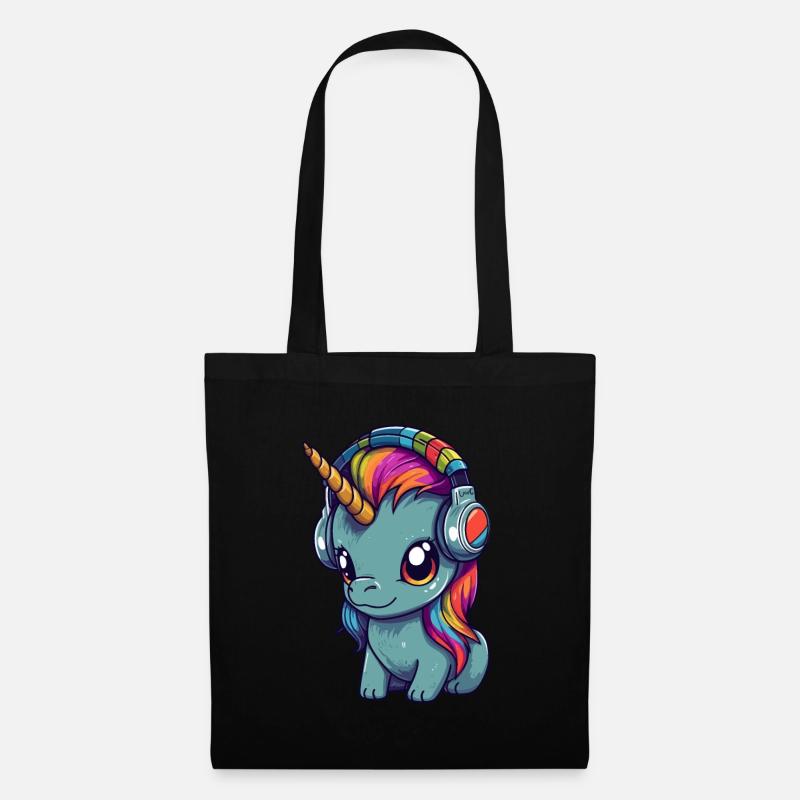 Regenbogen Einhorn Kopfhörer Kawaii Musikliebhaber - Stoffbeutel - Schwarz