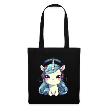 Mignon Licorne Casque Amoureux de la Musique - Sac en tissu - noir - Devant